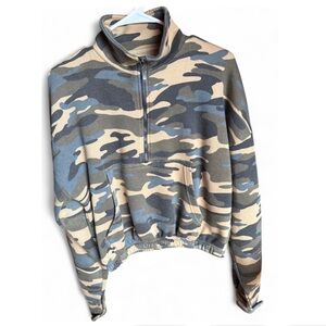 Green Camo Oversized Zip Front Sweater